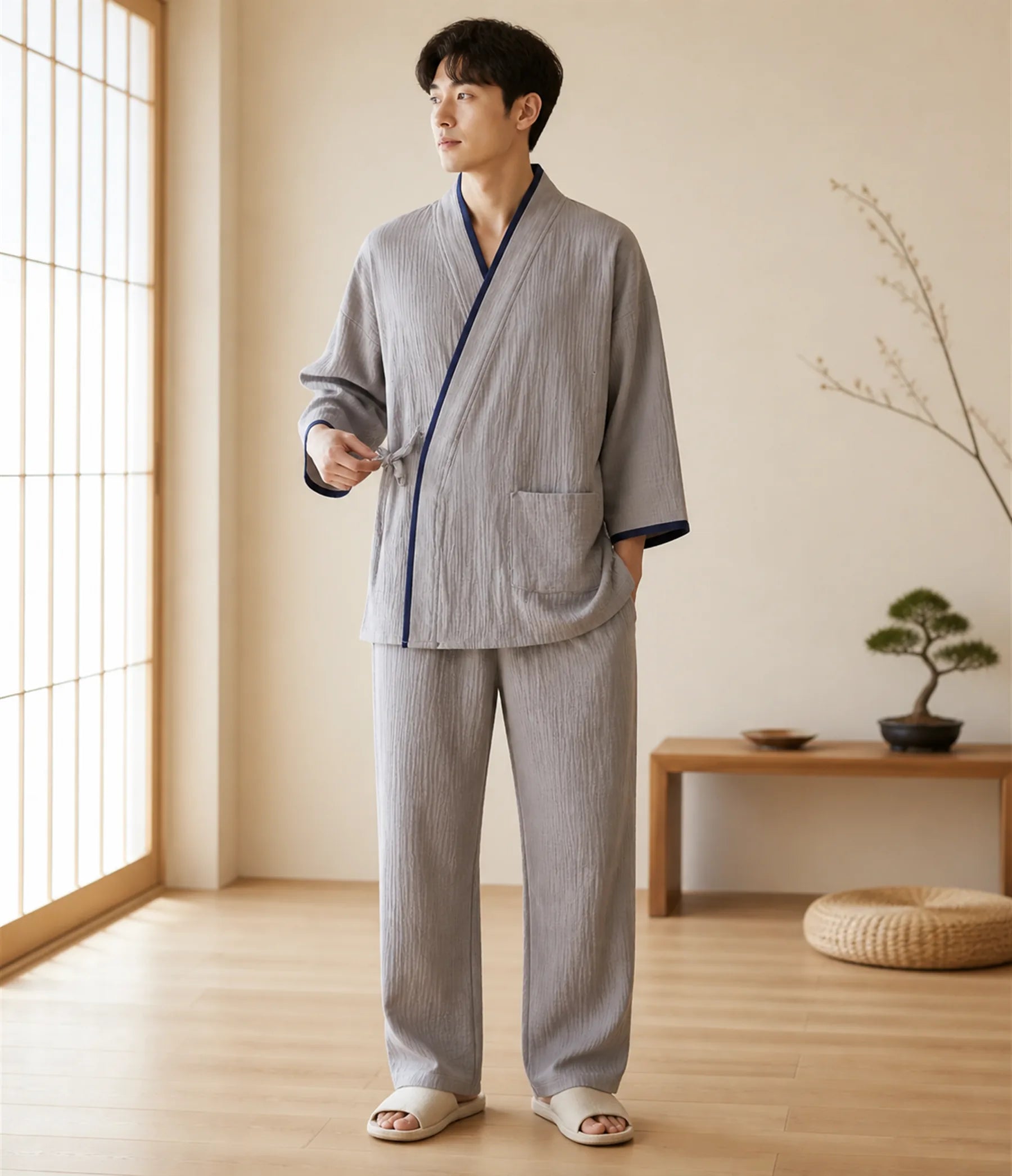 Seapoom Samue Japanese Cotton Kimono Pajamas Set