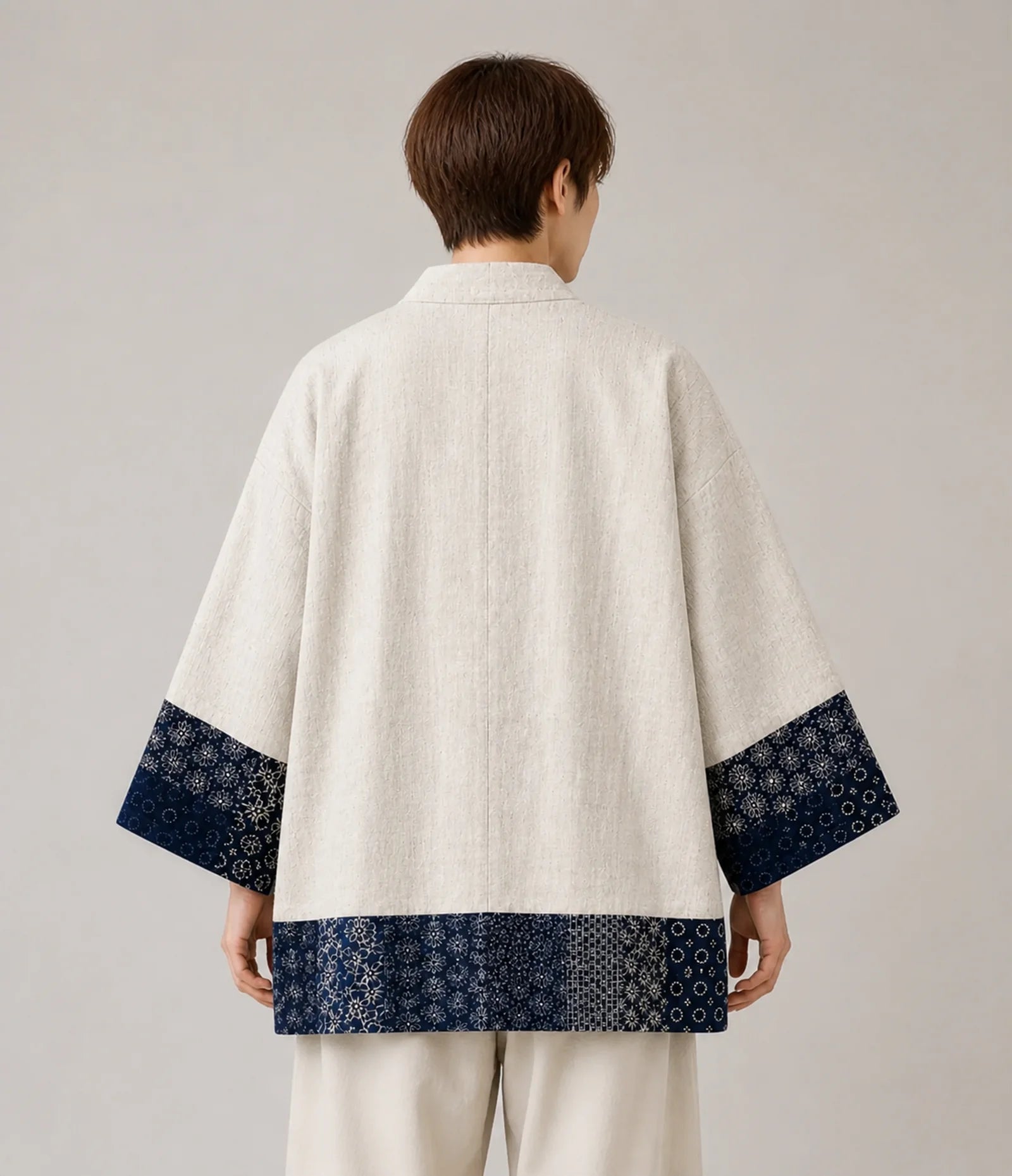 100% Cotton Japanese Kimono Jacket - Natural Patchwork Haori