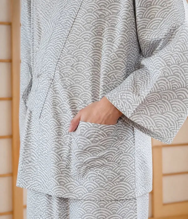 Seapoom Men's Seigaiha Samue Japanese Cotton Kimono Pajamas Set