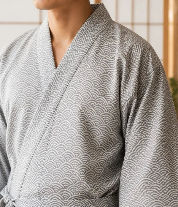 Seapoom Men's Seigaiha Samue Japanese Cotton Kimono Pajamas Set