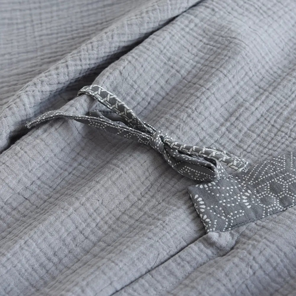 Japanese Cotton Samue Lounge Set - Kimono-Style Wrap Top & Relaxed Pants