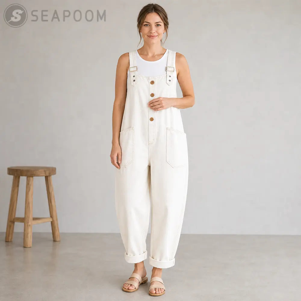 Seapoom Women’s Loose Denim Overall Jumpsuit with Pockets