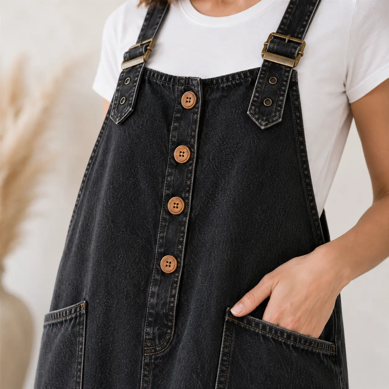 Seapoom Women’s Loose Denim Overall Jumpsuit with Pockets