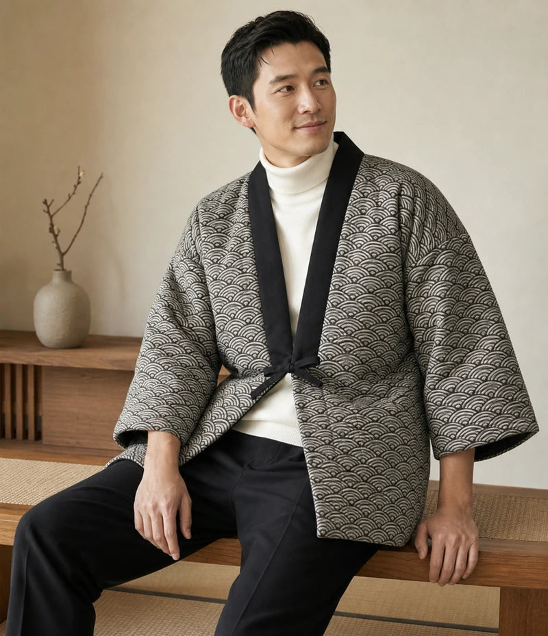 Seapoom Seigaiha Wave Padded Cotton Kimono Jacket