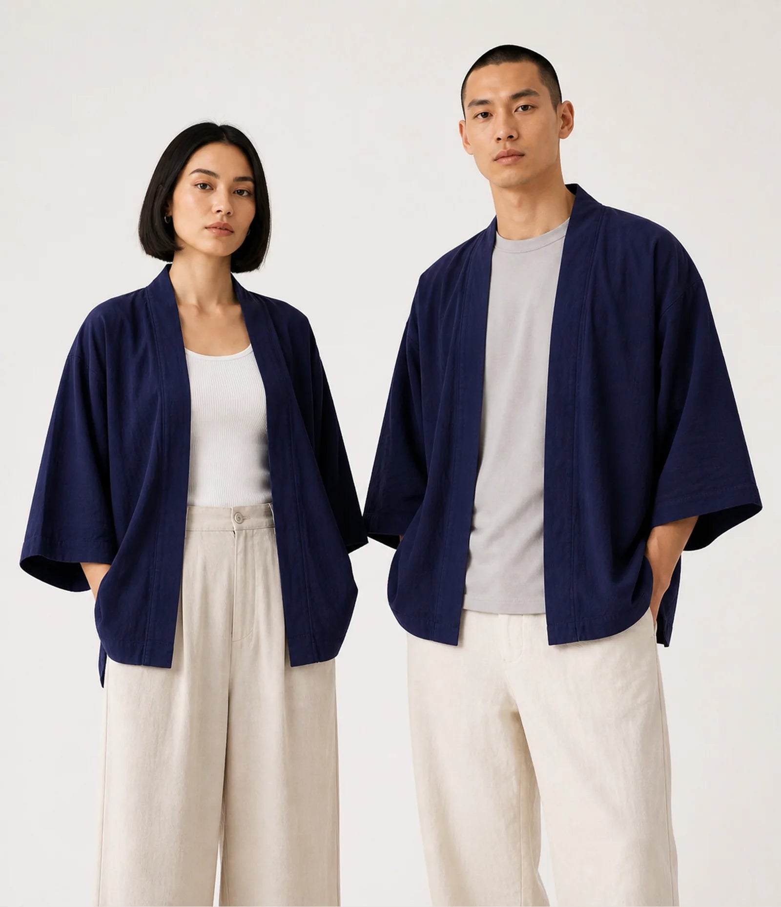 100% Cotton Japanese Haori Kimono Jacket - Lightweight Navy Kimono Cardigan