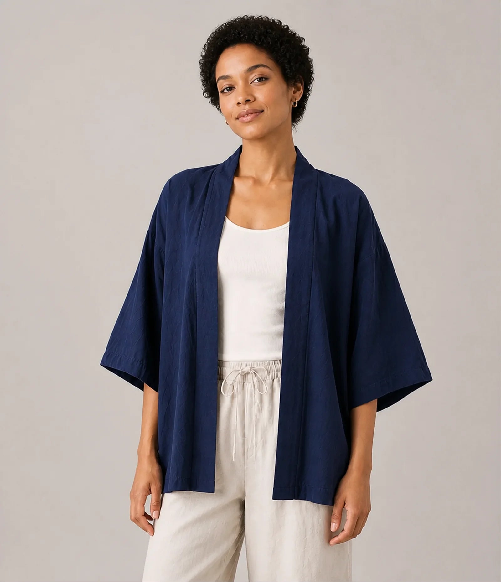 100% Cotton Japanese Haori Kimono Jacket - Lightweight Navy Kimono Cardigan