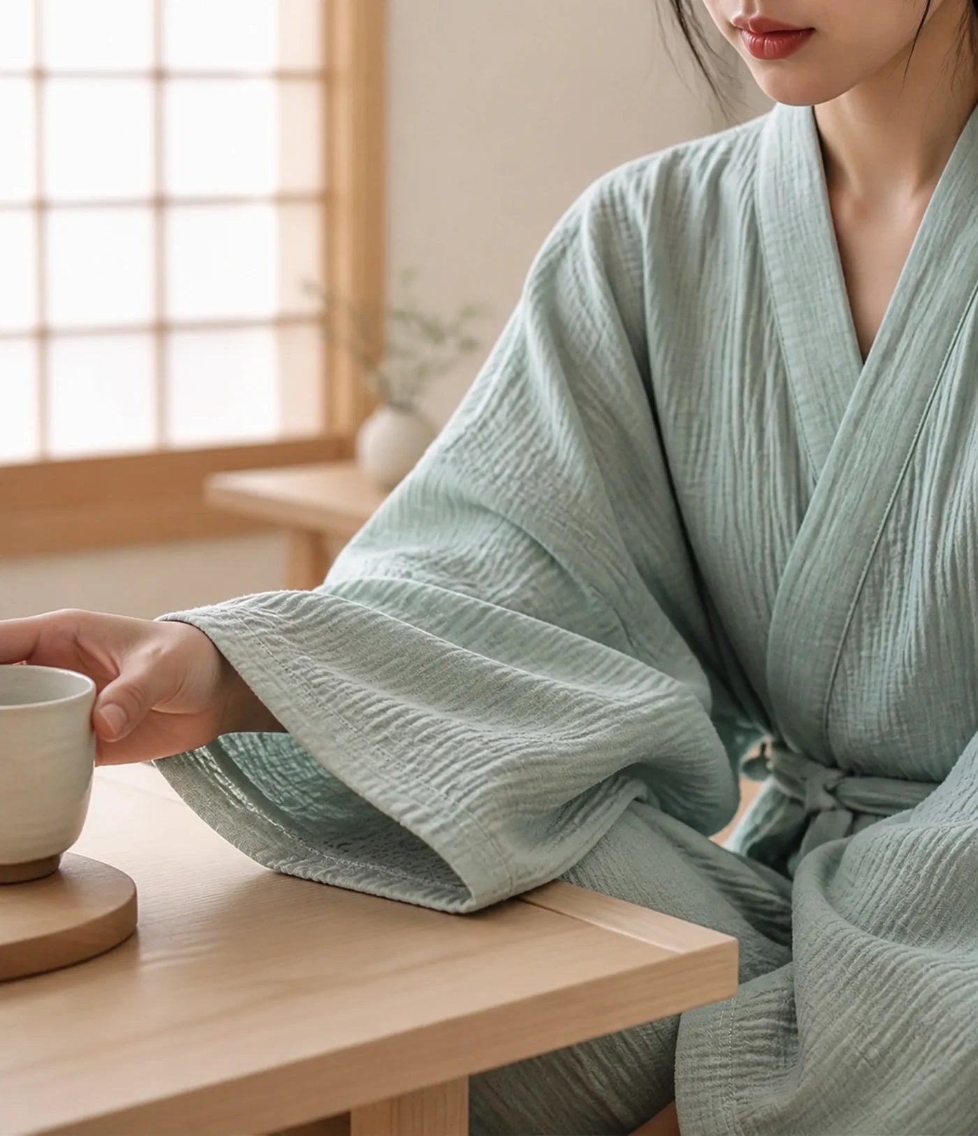 Seapoom Women's Japanese Cotton Kimono Pajamas Set