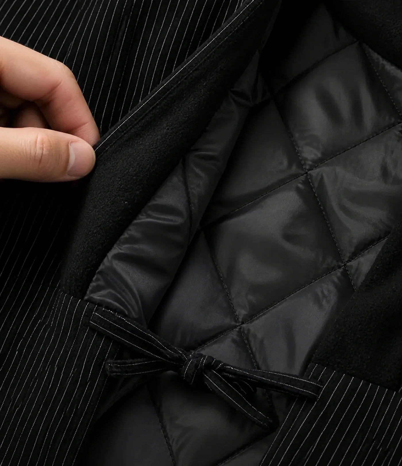 Seapoom Black Cotton Pinstripe Padded Hanten Kimono Jacket