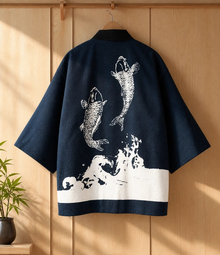 Seapoom Japanese Koi Hanten Padded Cotton Kimono Jacket