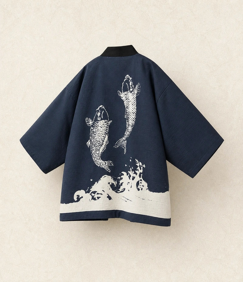 Seapoom Japanese Koi Hanten Padded Cotton Kimono Jacket