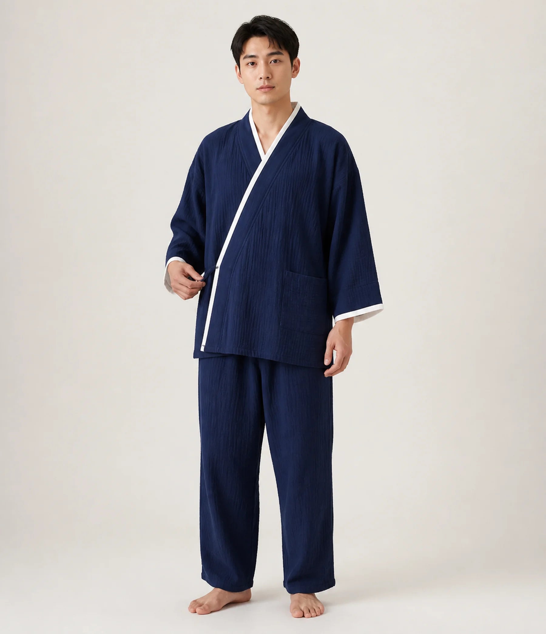 Seapoom Men’s Japanese Kimono Pajama Set 100% Cotton Loungewear