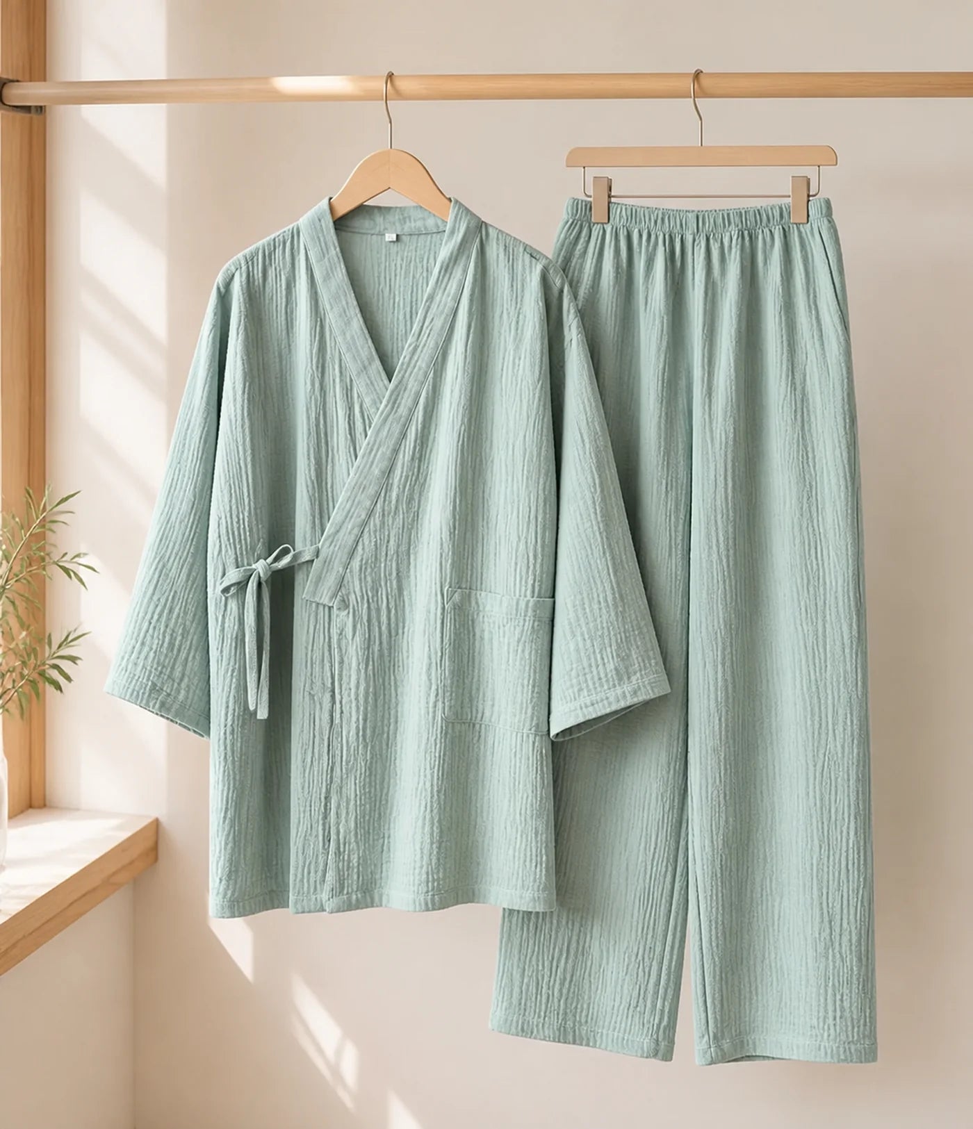 Seapoom Women's Japanese Cotton Kimono Pajamas Set
