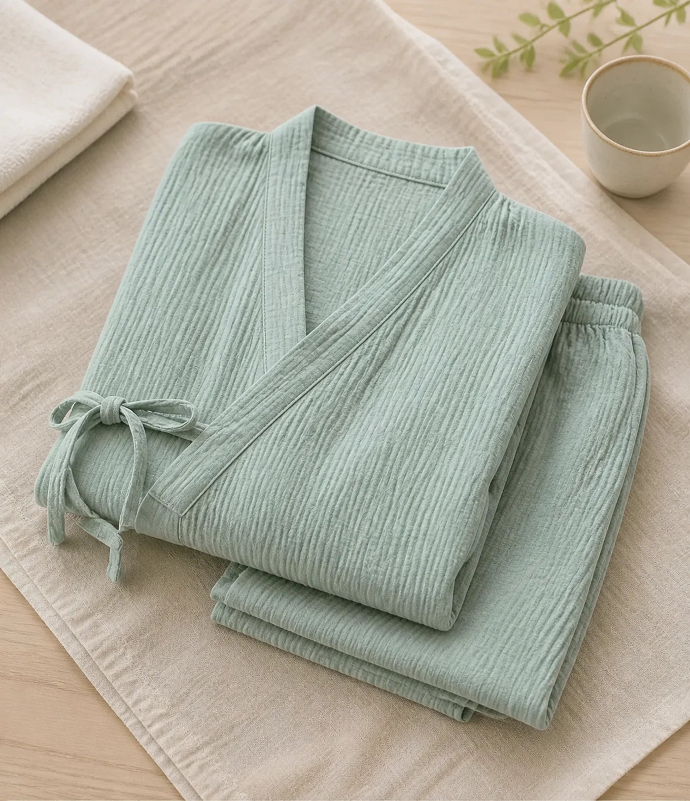 Seapoom Women's Japanese Cotton Kimono Pajamas Set
