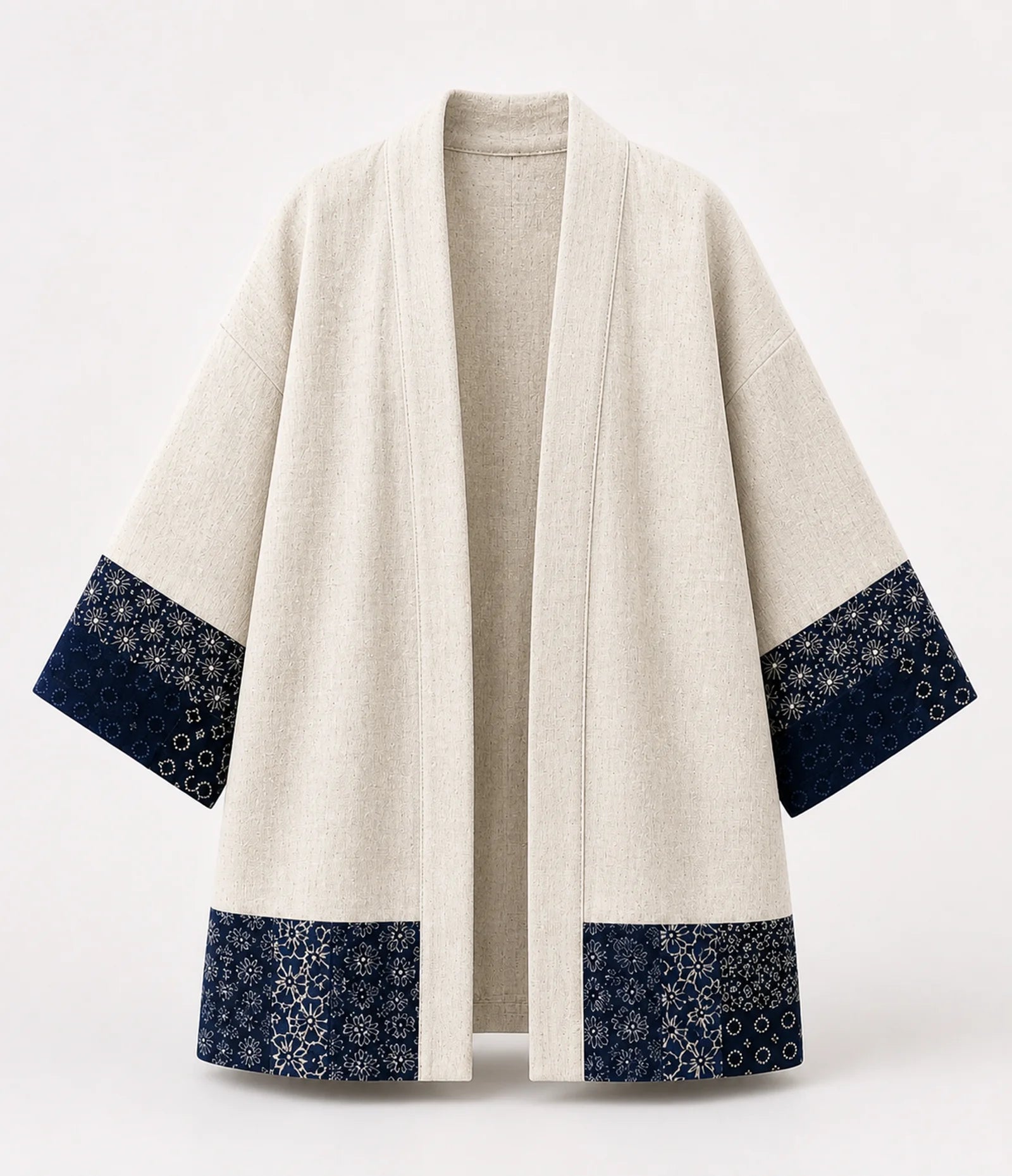100% Cotton Japanese Kimono Jacket - Natural Patchwork Haori