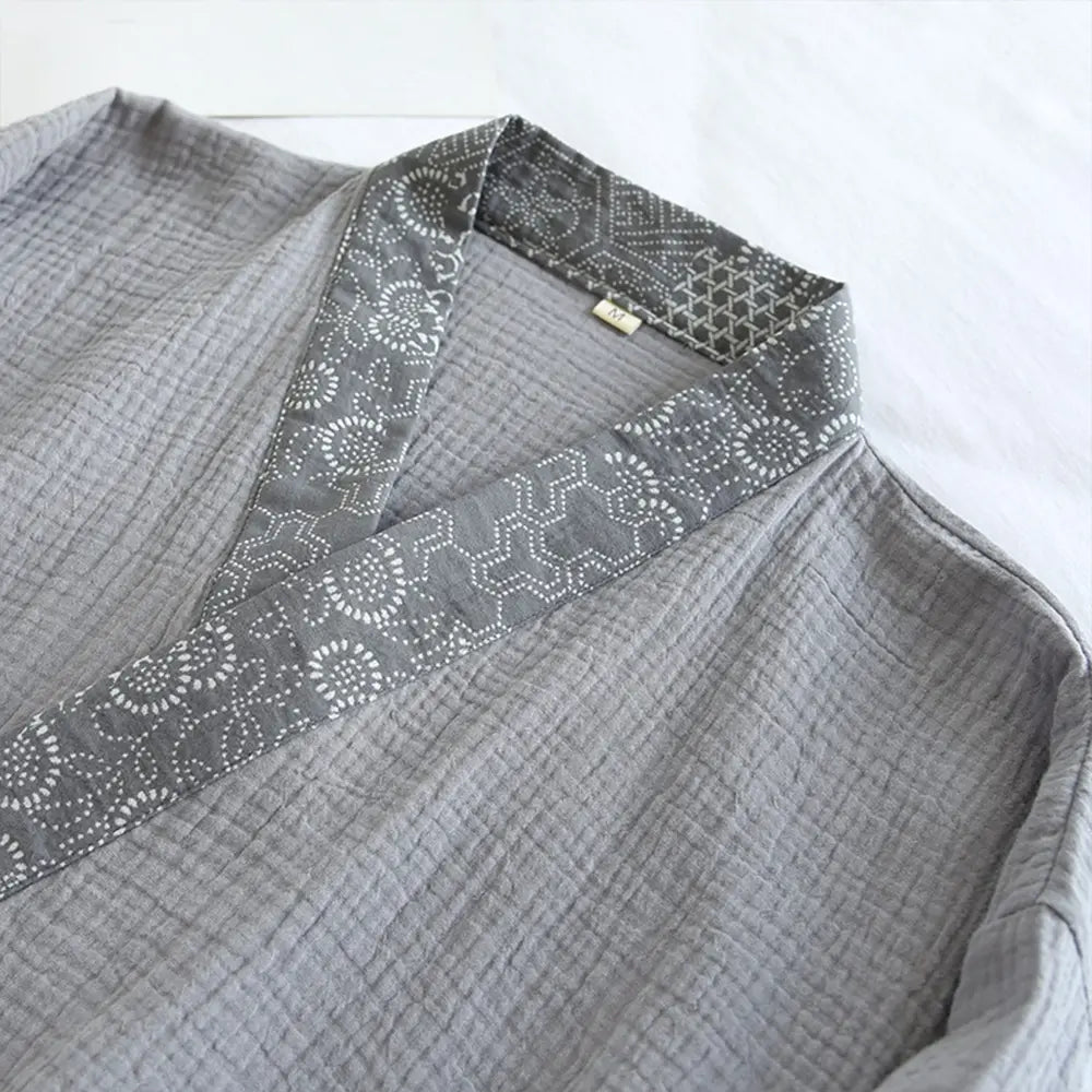 Japanese Cotton Samue Lounge Set - Kimono-Style Wrap Top & Relaxed Pants
