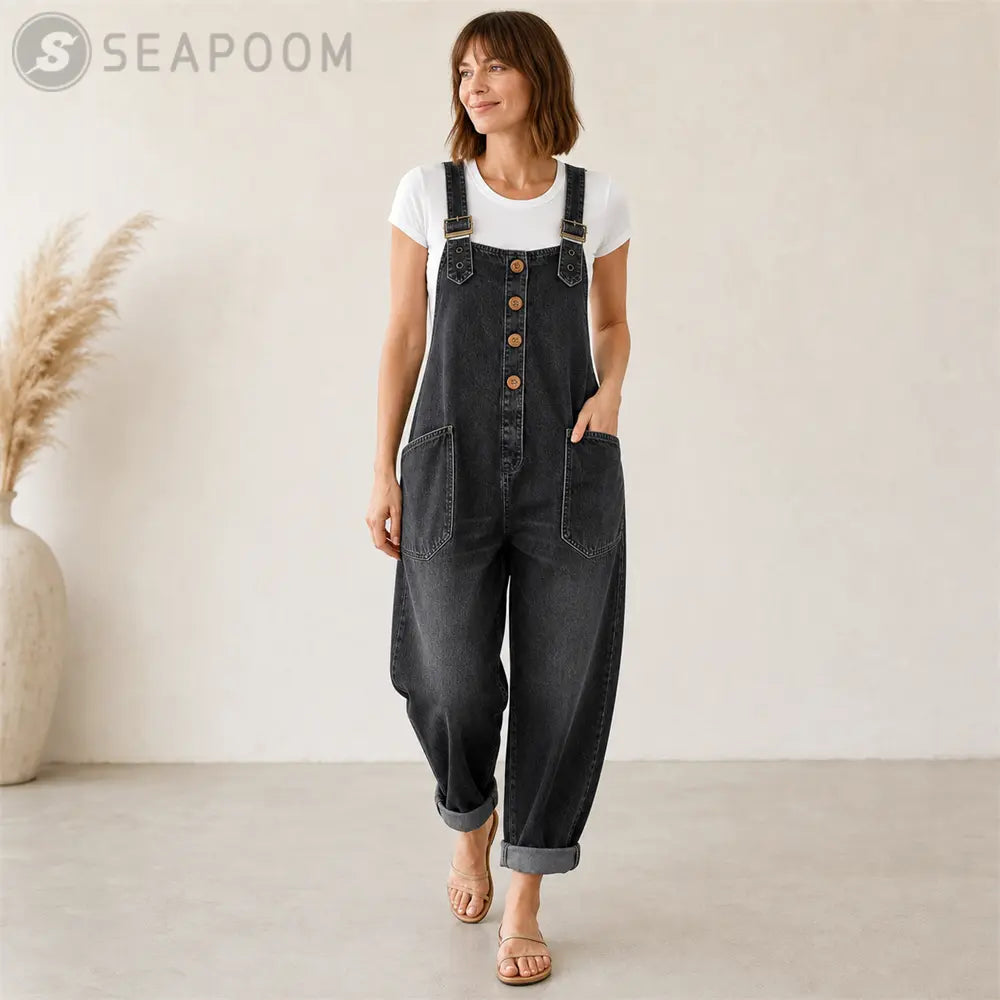 Seapoom Women’s Loose Denim Overall Jumpsuit with Pockets