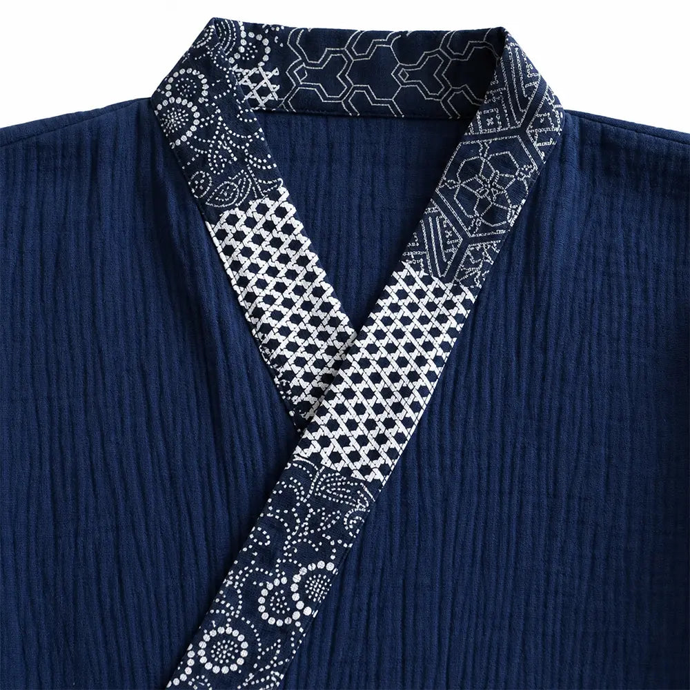 Japanese Cotton Samue Lounge Set - Kimono-Style Wrap Top & Relaxed Pants