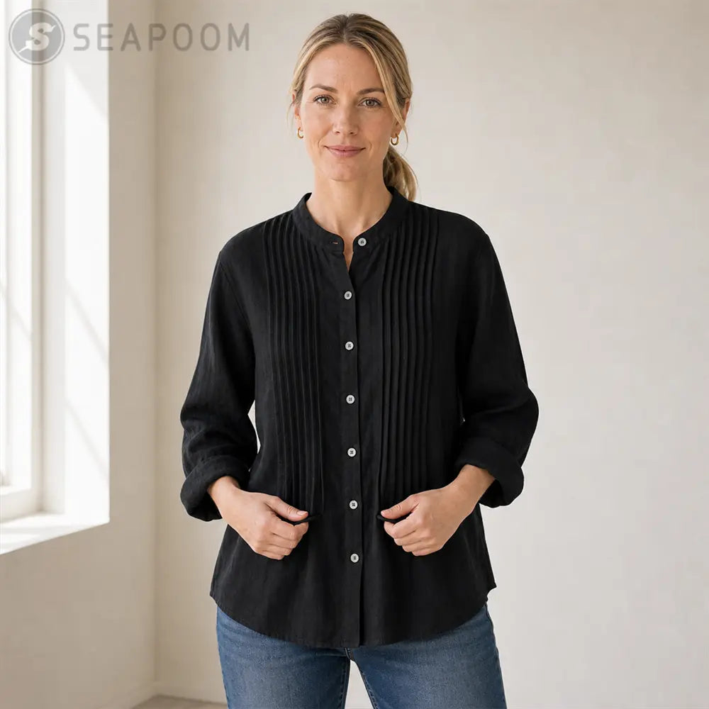 Seapoom Women’s Cotton Button Front Pintuck Blouse