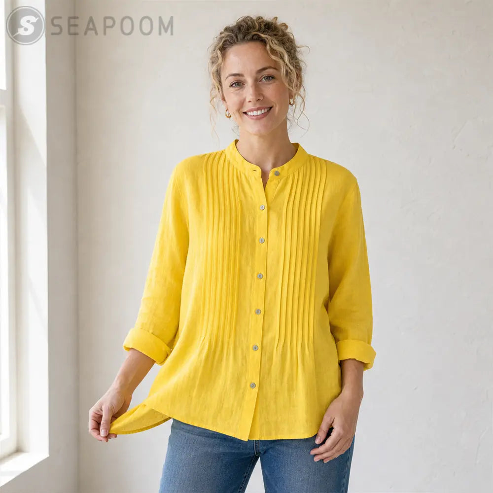 Seapoom Women’s Cotton Button Front Pintuck Blouse