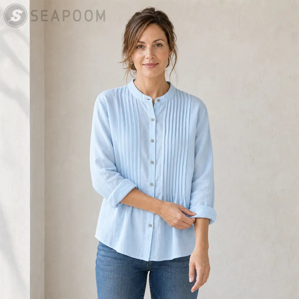 Seapoom Women’s Cotton Button Front Pintuck Blouse