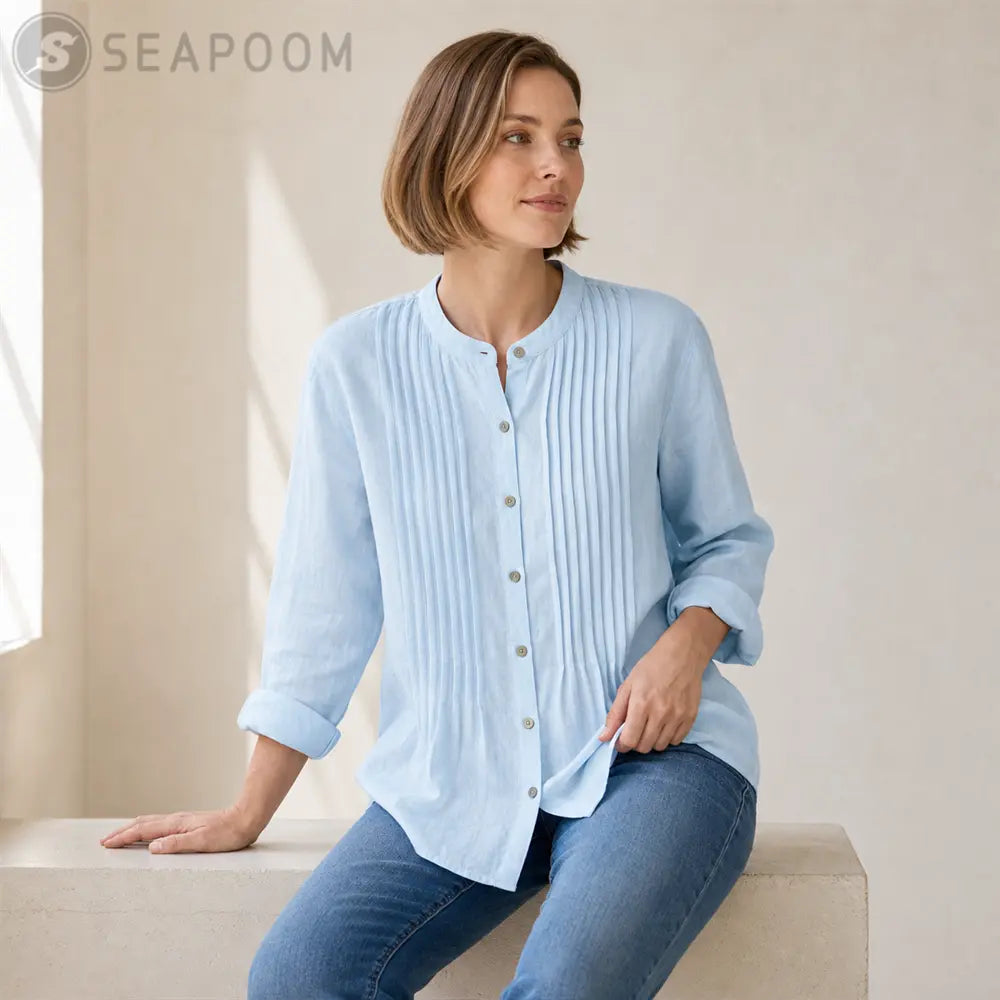 Seapoom Women’s Cotton Button Front Pintuck Blouse