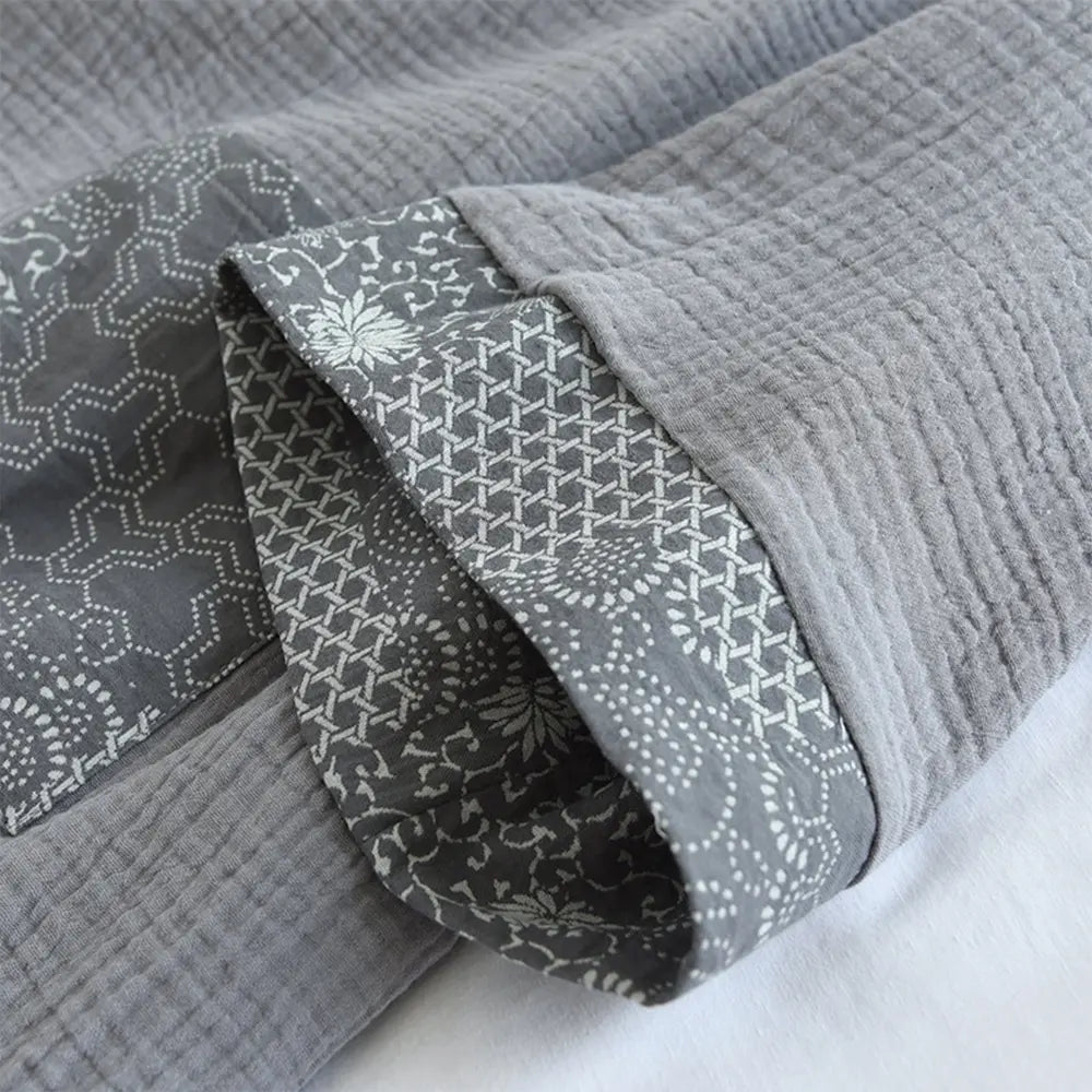 Japanese Cotton Samue Lounge Set - Kimono-Style Wrap Top & Relaxed Pants