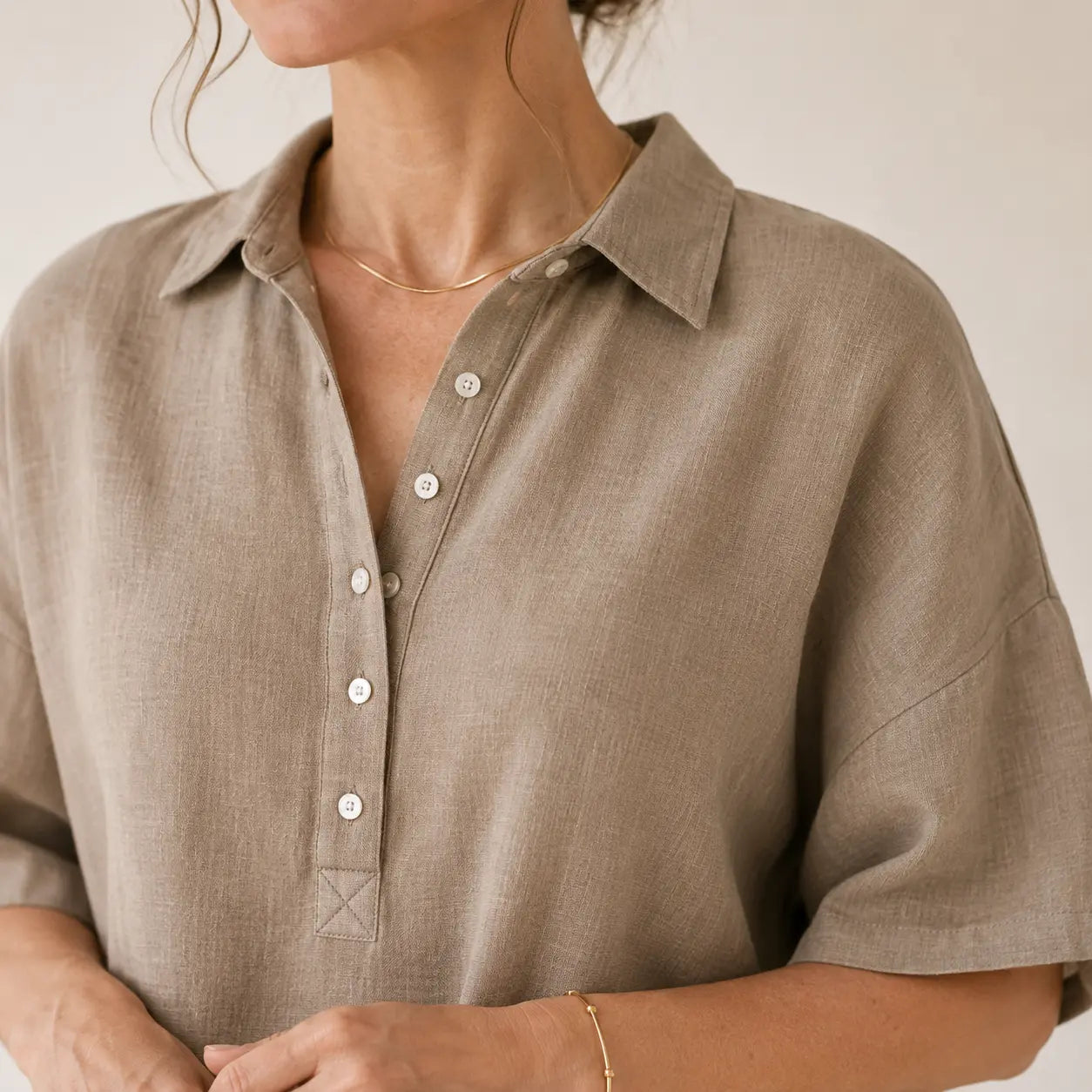 Seapoom Women’s Linen Short Sleeve Polo Top