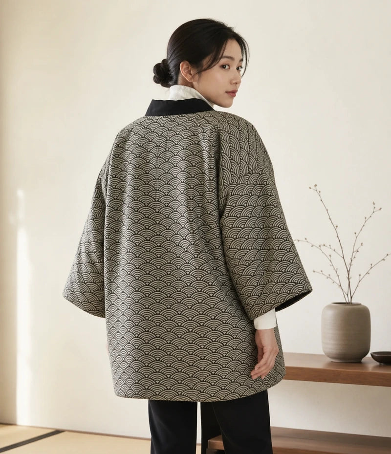 Seapoom Seigaiha Wave Padded Cotton Kimono Jacket
