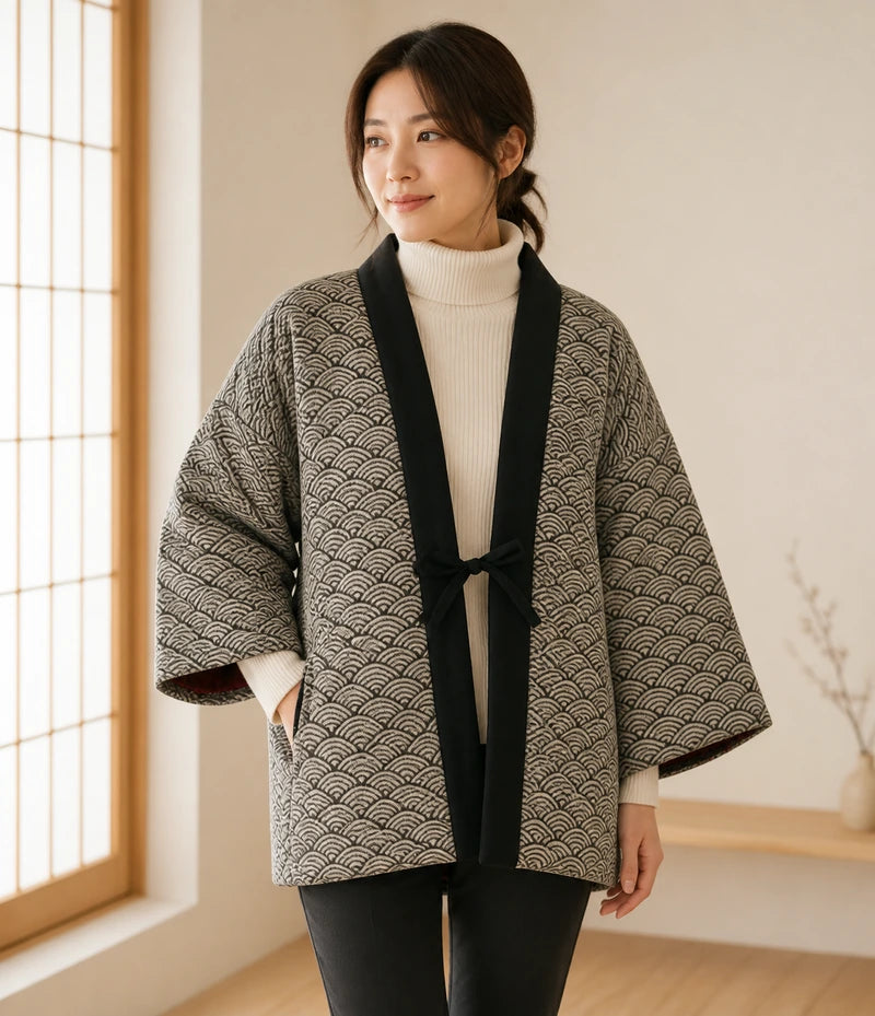 Seapoom Seigaiha Wave Padded Cotton Kimono Jacket