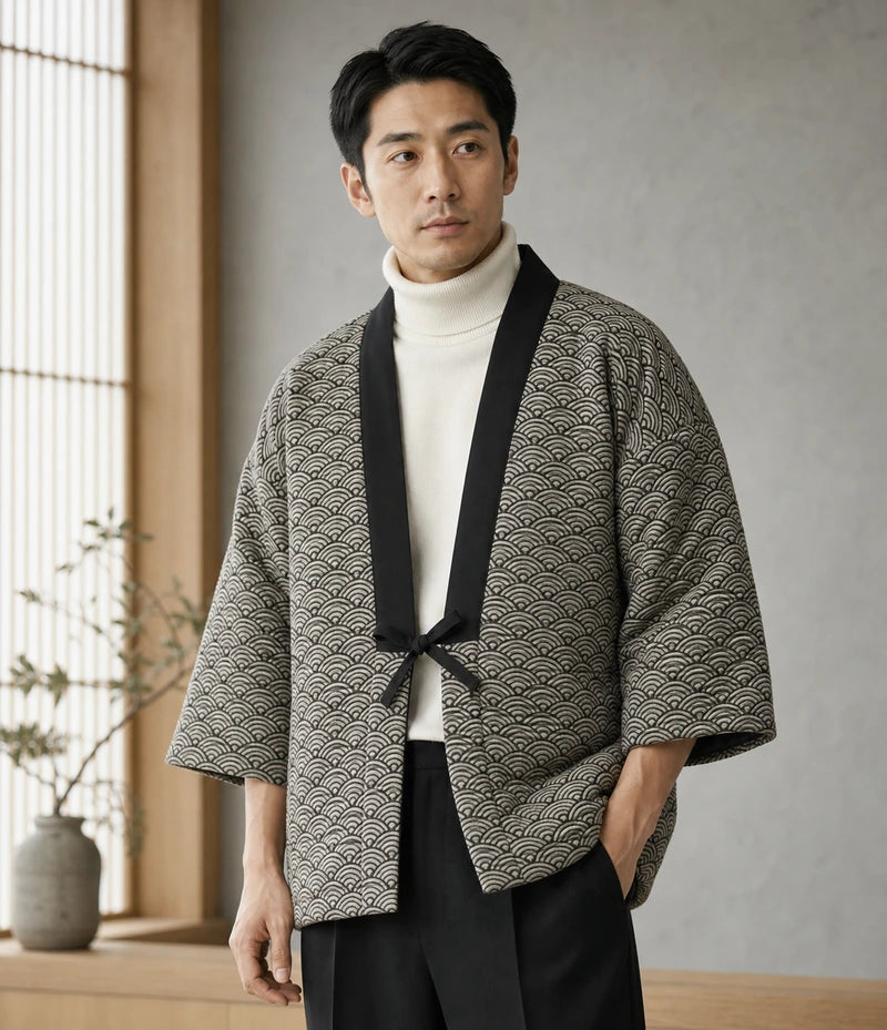 Seapoom Seigaiha Wave Padded Cotton Kimono Jacket