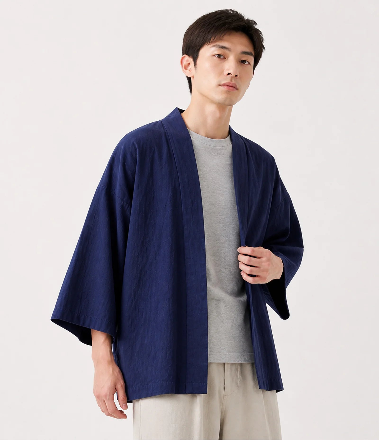 100% Cotton Japanese Haori Kimono Jacket - Lightweight Navy Kimono Cardigan