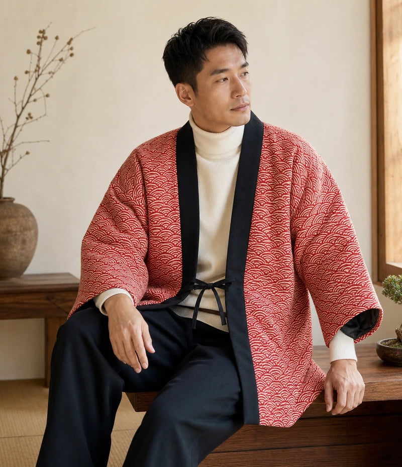 Seapoom Seigaiha Wave Padded Cotton Kimono Jacket