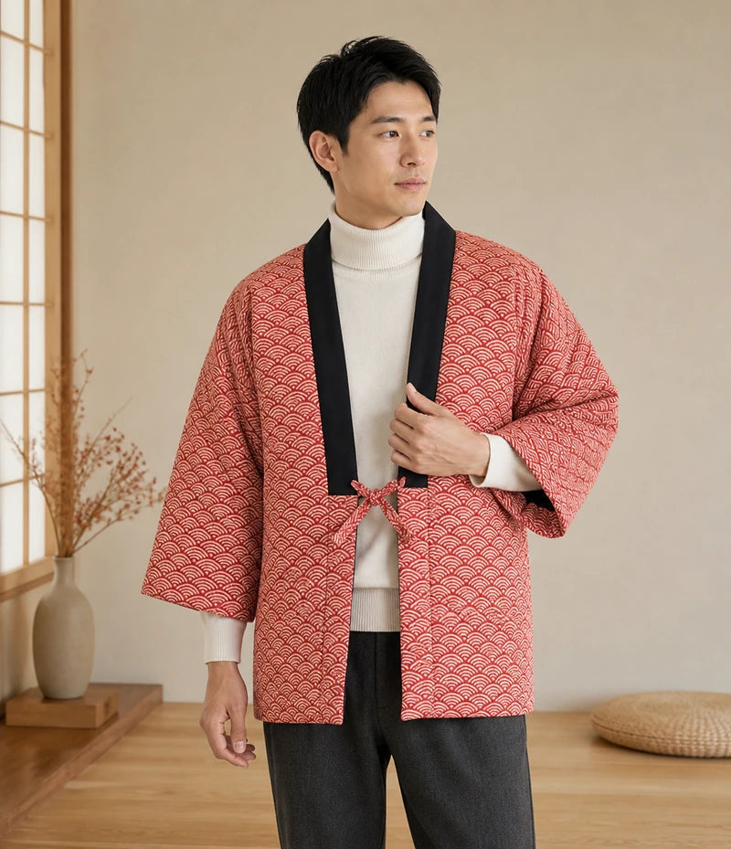 Seapoom Seigaiha Wave Padded Cotton Kimono Jacket