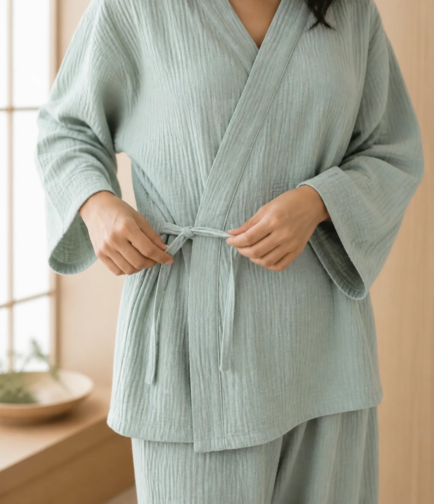 Seapoom Women's Japanese Cotton Kimono Pajamas Set