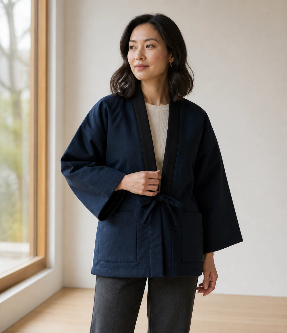 Seapoom Japanese Koi Hanten Padded Cotton Kimono Jacket