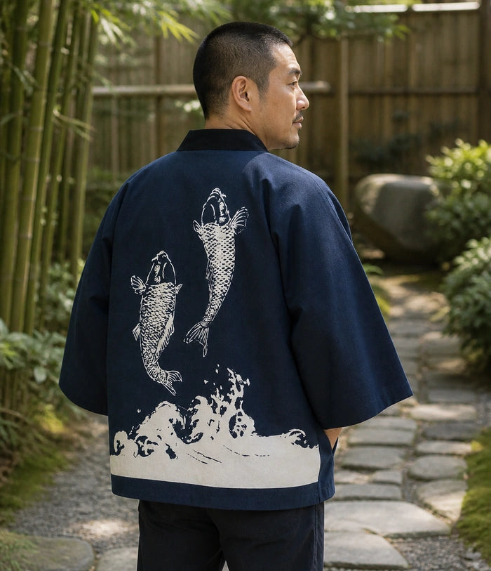 Seapoom Japanese Koi Hanten Padded Cotton Kimono Jacket