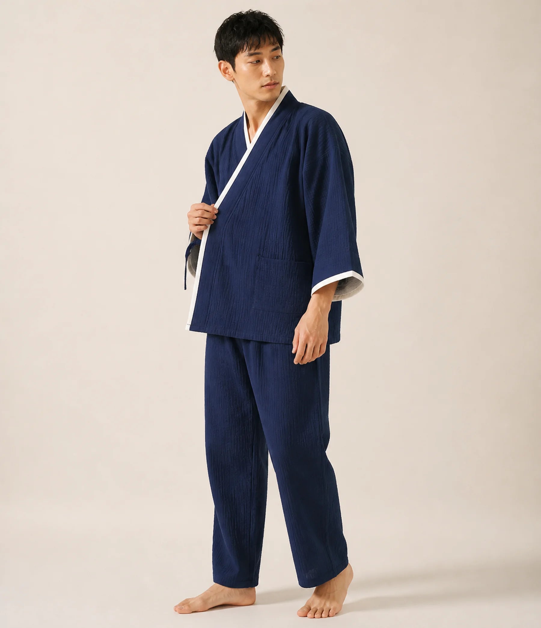 Seapoom Men’s Japanese Kimono Pajama Set 100% Cotton Loungewear